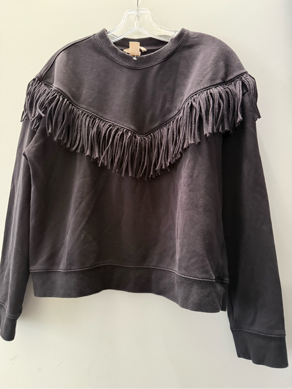 H&M Black Fringe Crewneck Sweatshirt
